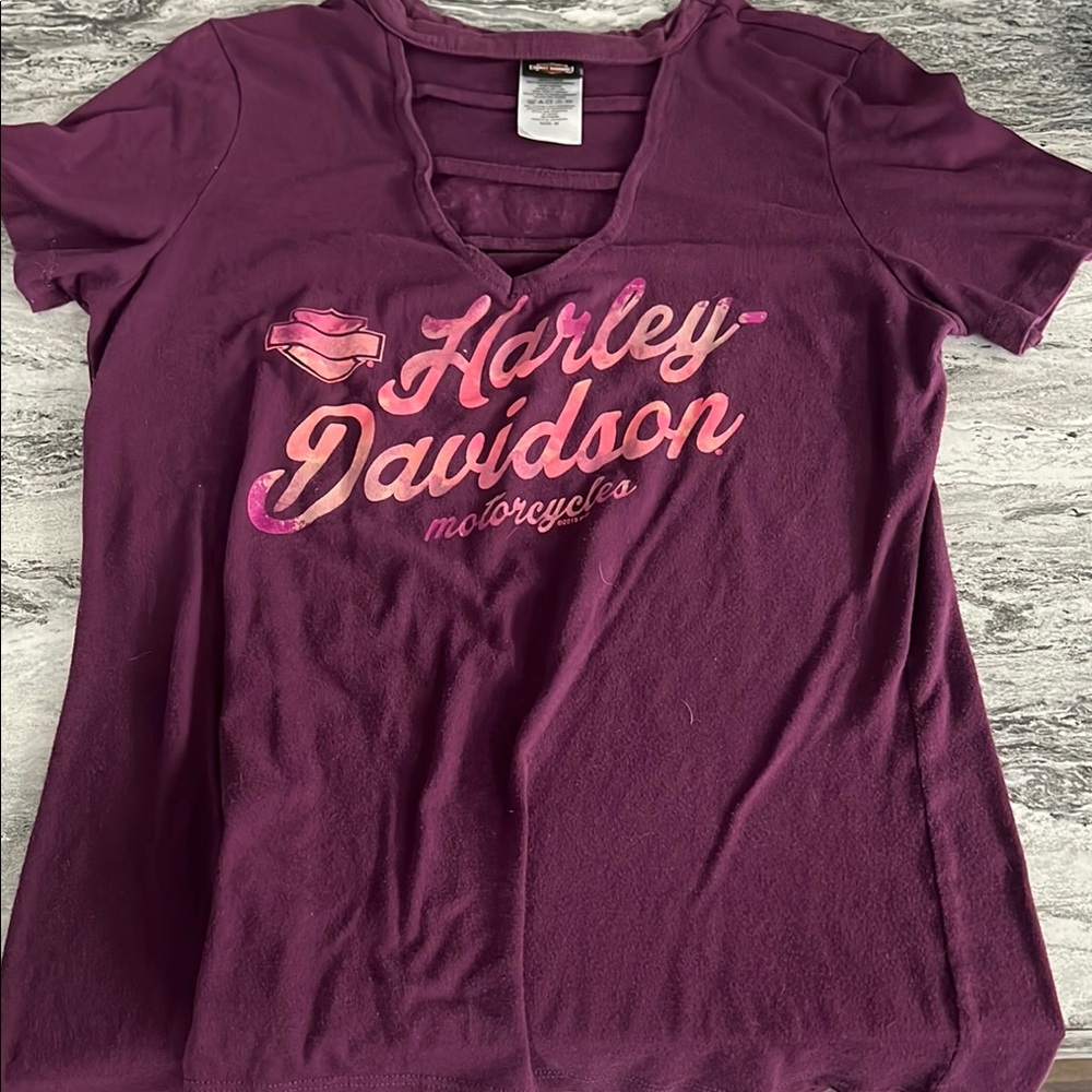 Harley-Davidson Maroon Tee with Pink Logo